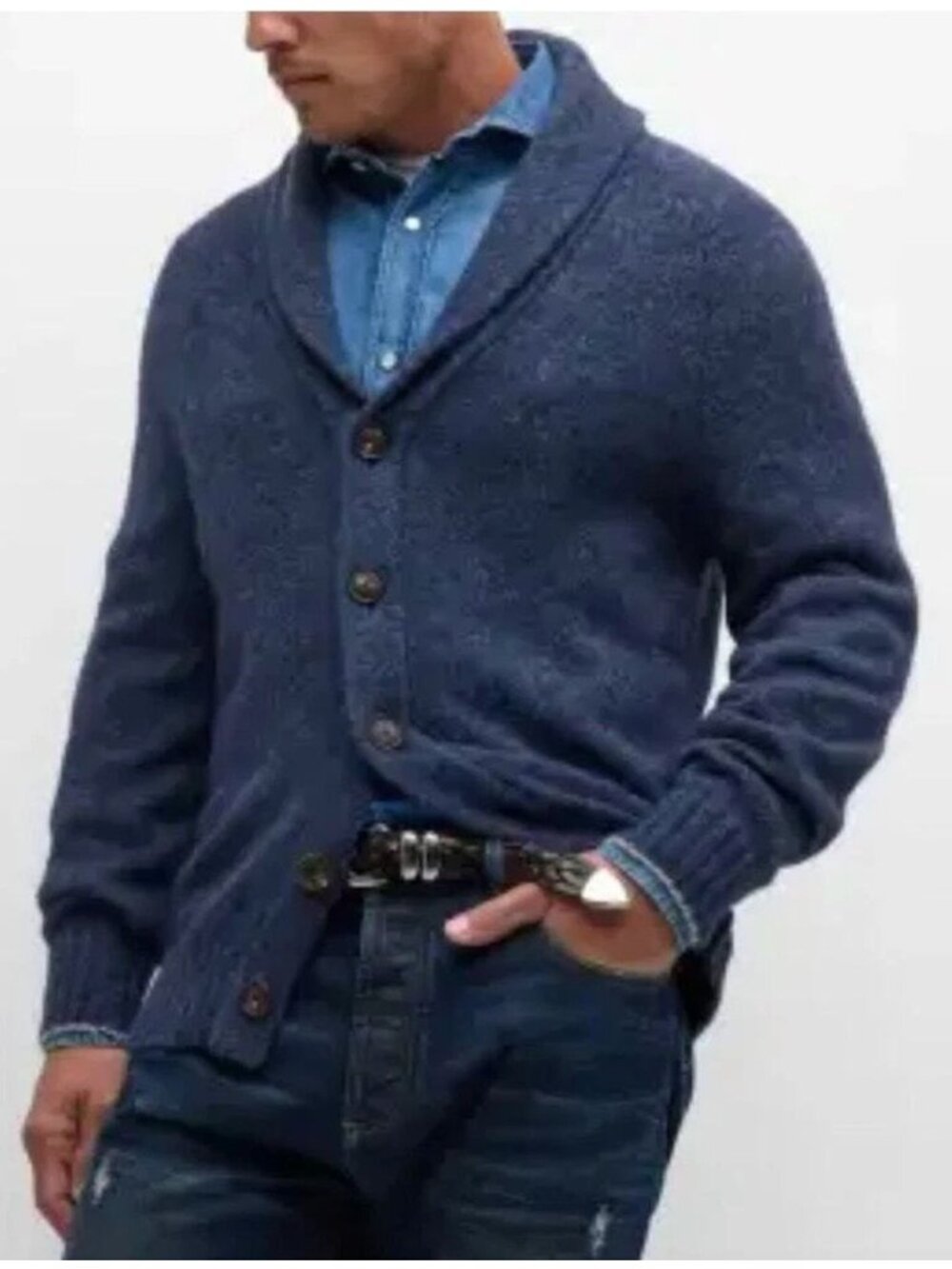 Banana Republic Mens Vintage Y2K Chunky Cardigan Sweater Size Large Blue SP EXC